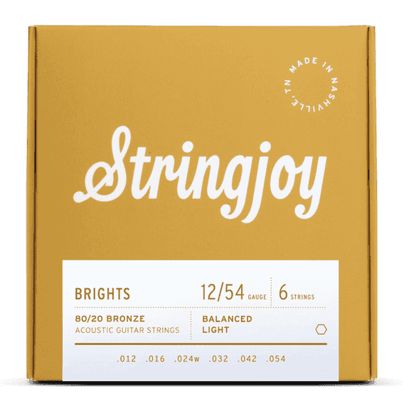 Stringjoy Brights | Light Gauge (12-54) 80/20 Bronze Acoustic Guitar Strings Stringjoy Brights | Light Gauge (12-54) 80/20 Bronze Acoustic Guitar Strings